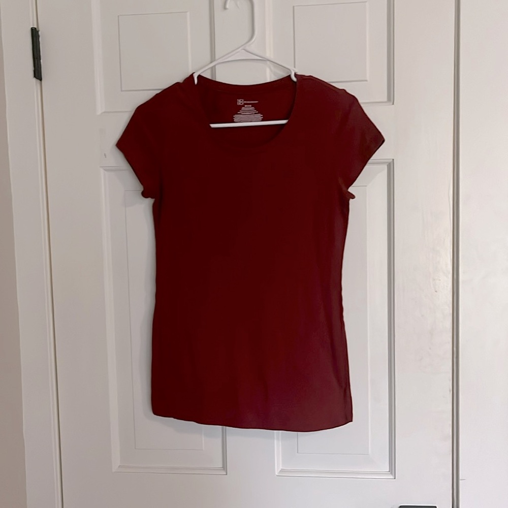 dark red semi fitted top